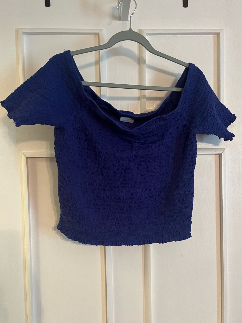 Abound Royal Blue Off-Shoulder Textured Crop Top